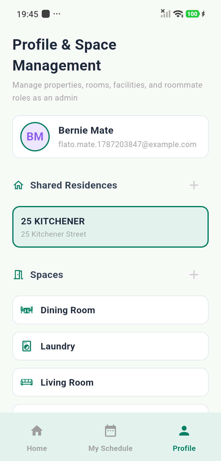 Profile and space management on the phone: the residence, its spaces and its flatmates